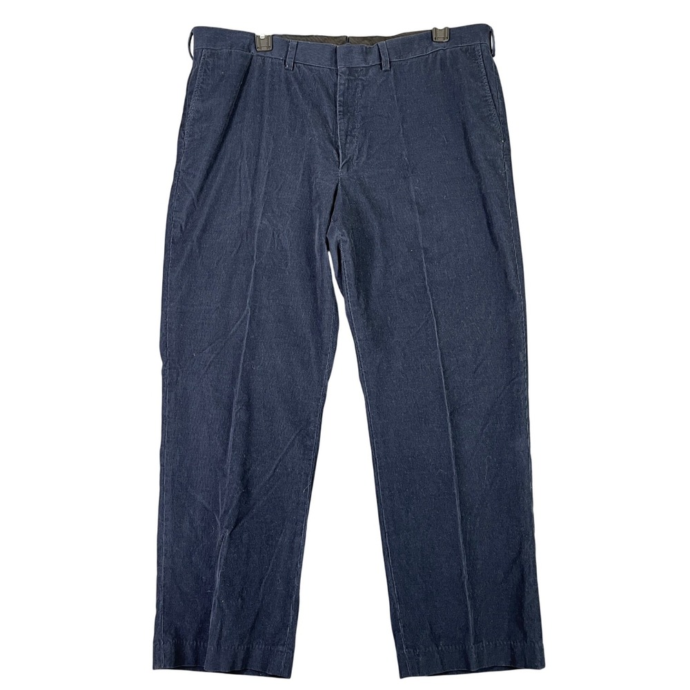 Lands End Traditional Fit Corduroy Pants Trousers Flat Front Navy Blue 42 Mens